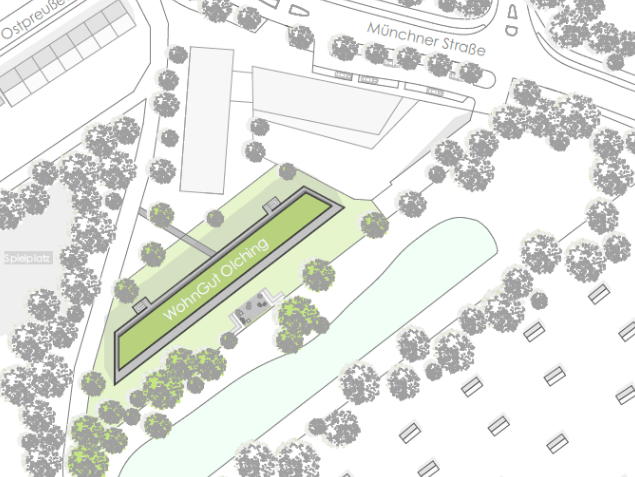 Lage des WohnGUT Gebäudes auf dem Grundstück der Stadt Olching